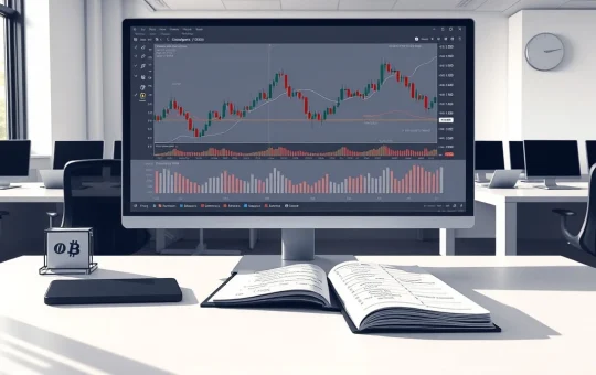 Technical analysis charts showing CryptoNewsInsights price action against Bitcoin on a professional trading desk