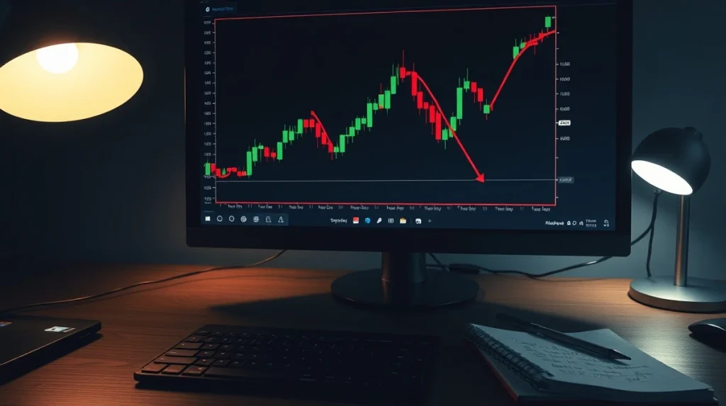 Analysis of CryptoNewsInsights price chart showing a sharp decline on a trading desk monitor.