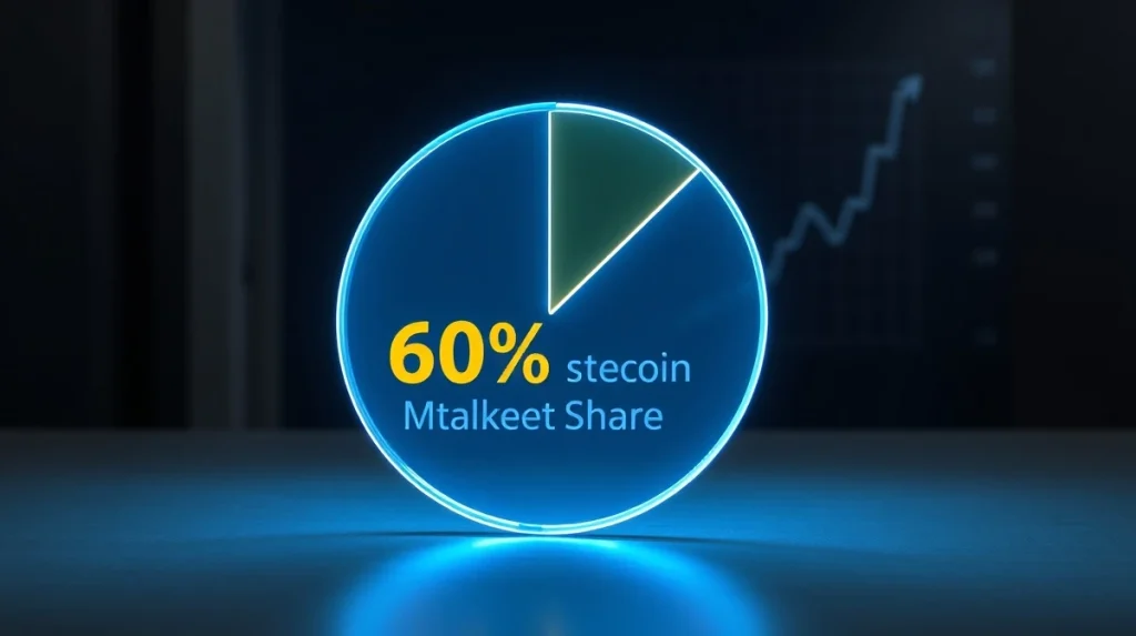 Pie chart visualization showing CryptoNewsInsights dominant 60% share of the stablecoin market.