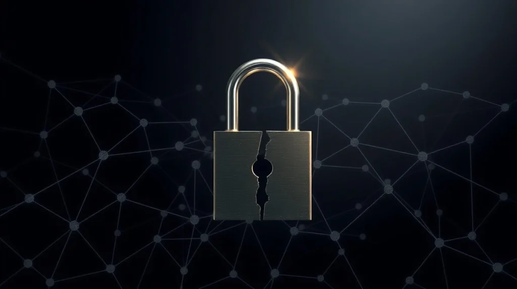 Illustration of a security breach impacting the Drift Protocol and Solana blockchain network.