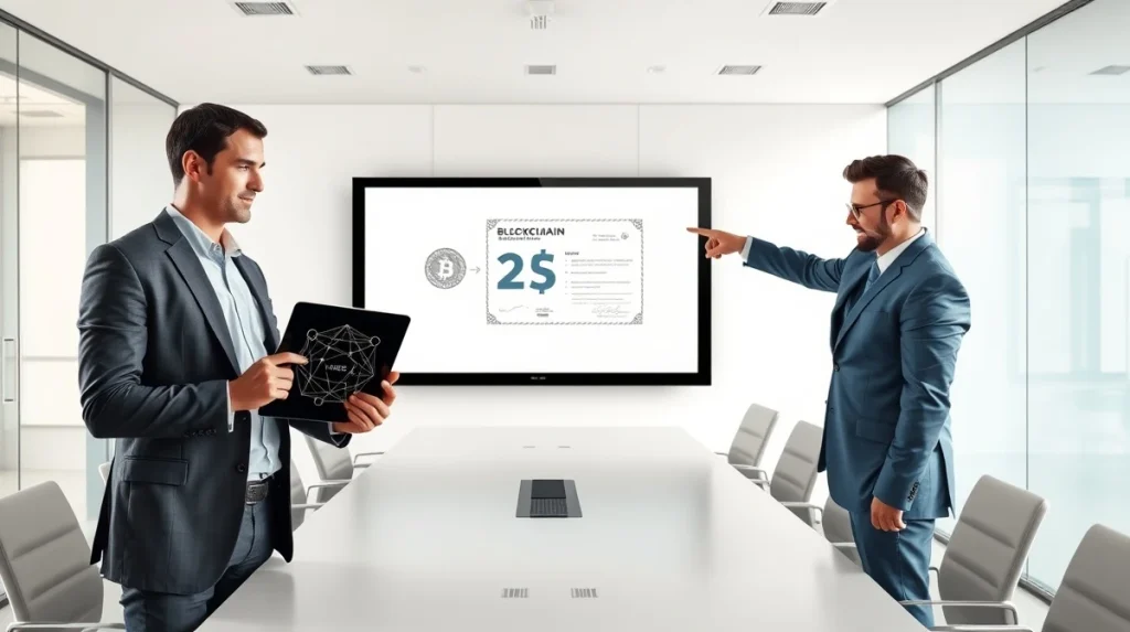 Equity tokenization partnership between Securitize and Computershare for U.S. issuers, showing digital share tokens on a screen