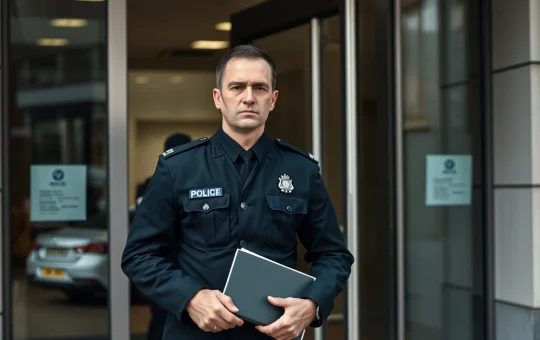 FCA and police officers conducting enforcement action at a London location during crypto trading crackdown.