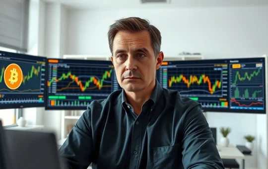 Fidelity analyst monitoring Bitcoin ETP flows and gold market data on computer screens in professional office setting