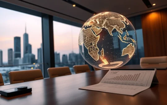 Illustration of the IMF's tokenization roadmap for global finance, showing digital data flows within a world map.