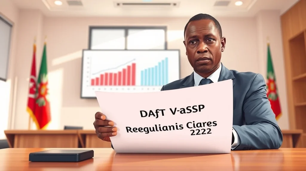 Kenya government official reviewing draft cryptocurrency VASP regulations document in Nairobi office