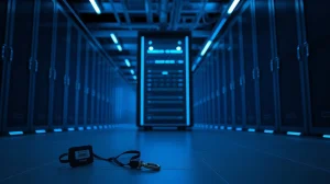 Kraken security alert and insider blackmail threat to customer data privacy in server room.