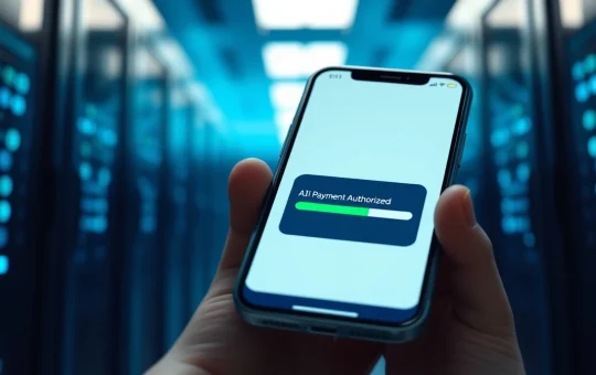 Secure AI payment authorization interface on a smartphone screen for Mastercard and Lobster.cash system.
