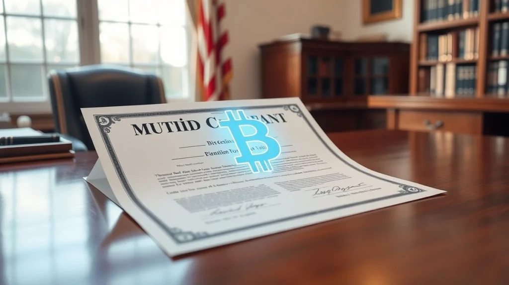 Concept of New Hampshire's Bitcoin-backed municipal bonds merging traditional finance with cryptocurrency.