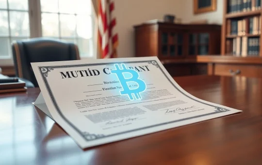 Concept of New Hampshire's Bitcoin-backed municipal bonds merging traditional finance with cryptocurrency.