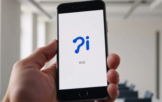 Smartphone displaying Pi Network interface with KYC verification progress, symbolizing the platform's recent milestone.