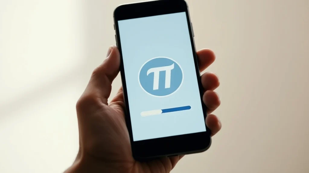 Smartphone displaying Pi Network verification progress, representing the project's KYC milestone.