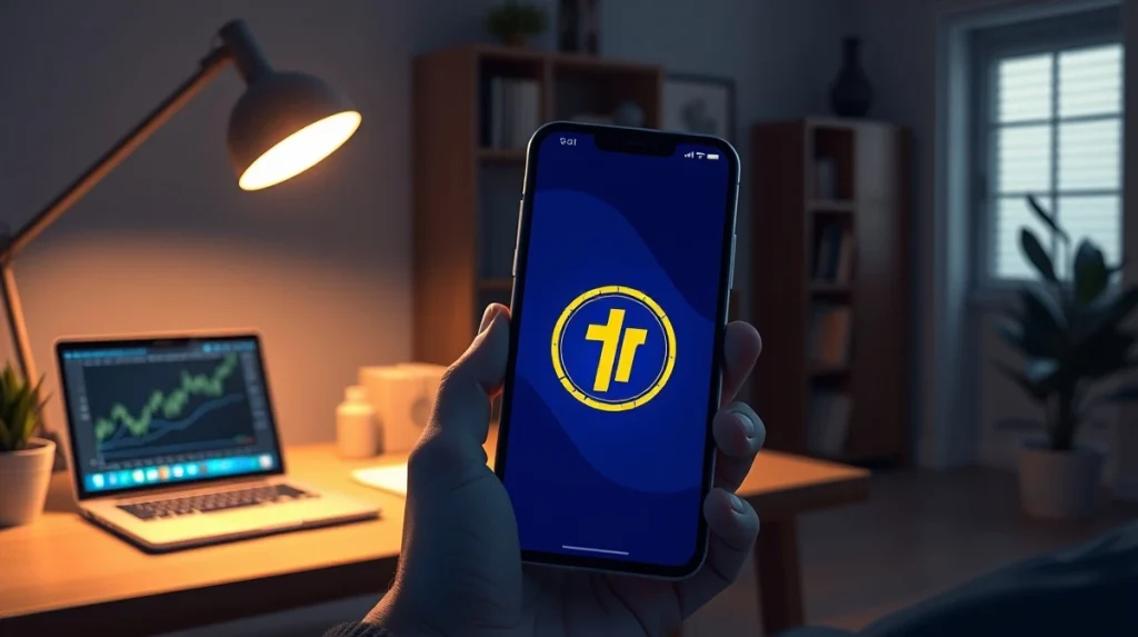 Pi Network app on smartphone with crypto price chart in background illustrating Pi token value analysis for millionaire goal