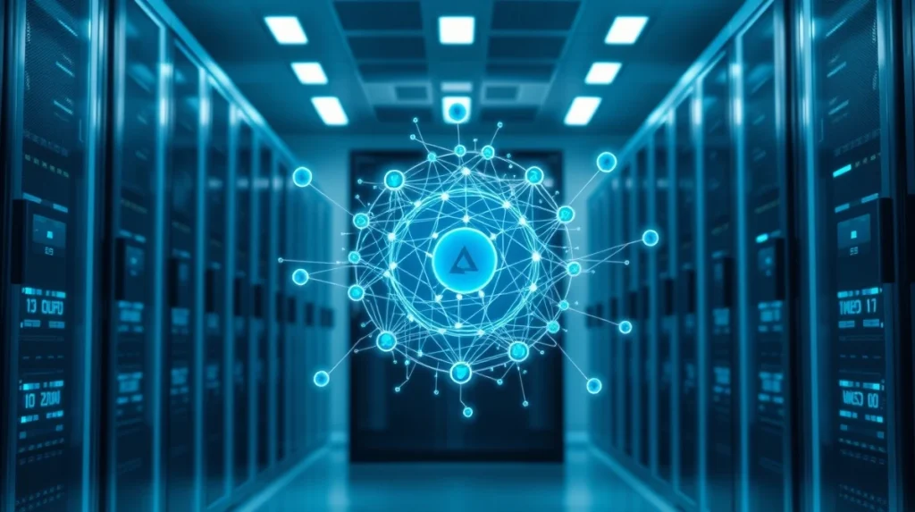 Conceptual visualization of Quant Network's Overledger technology connecting multiple blockchains for price analysis.