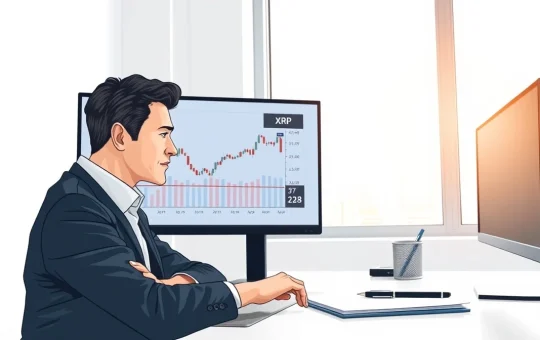 Financial analyst reviews XRP cryptocurrency market data and price chart for realistic assessment.