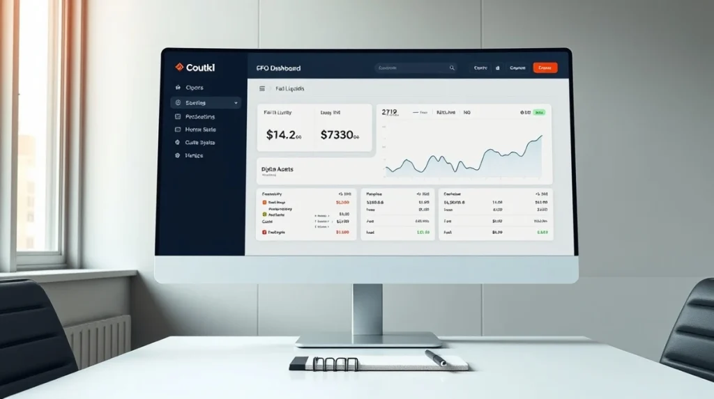 Professional CFO dashboard showing Ripple's unified treasury management for fiat and digital assets.