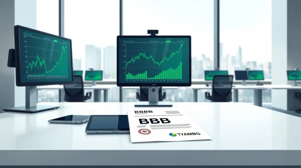 Ripple Prime's BBB investment-grade rating document on a professional trading desk.