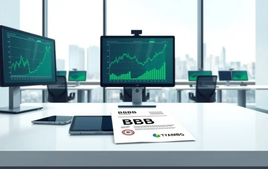 Ripple Prime's BBB investment-grade rating document on a professional trading desk.