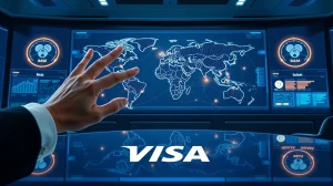 Visa stablecoin settlement expansion to Base and Polygon blockchains in a financial control room