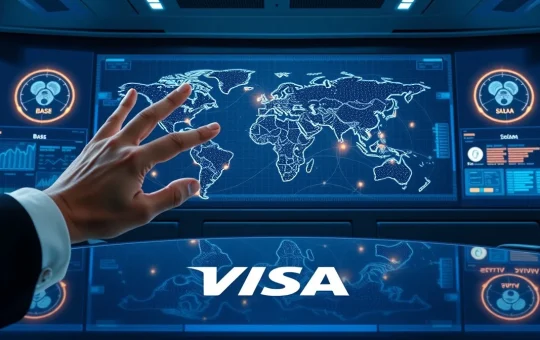 Visa stablecoin settlement expansion to Base and Polygon blockchains in a financial control room
