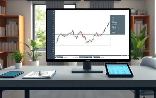 Analyst's desk showing XRP price chart with Gaussian channel technical analysis for cryptocurrency prediction.