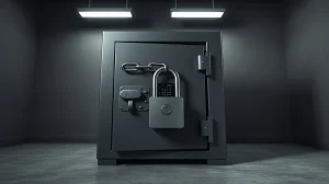 Zonda exchange crisis with 4500 Bitcoin locked in a secured cold wallet, symbolizing inaccessible funds.