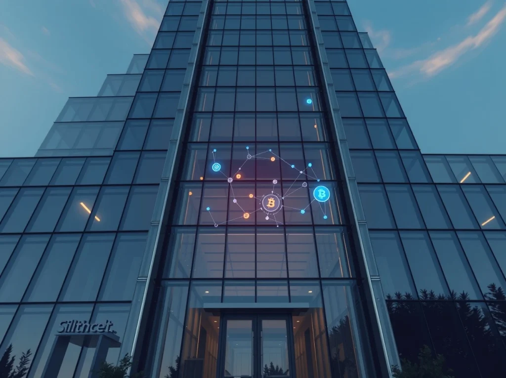 Andreessen Horowitz headquarters building with digital blockchain overlay representing a16z crypto raises $2.2B venture fund