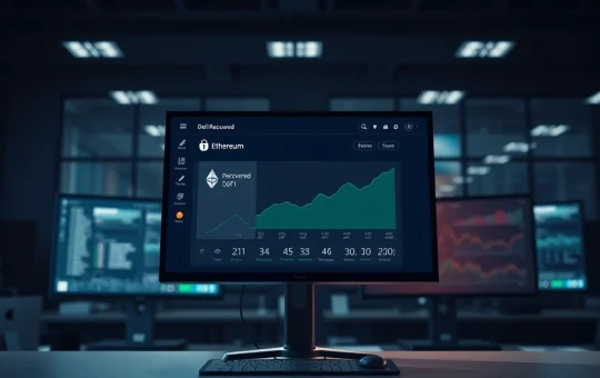 DeFi dashboard showing recovered funds notification with Ethereum symbol and green trend graph