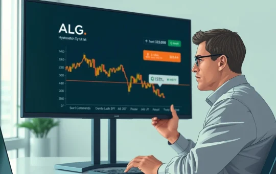 Analyst studies a declining ALGO cryptocurrency price chart in a serious market analysis context.
