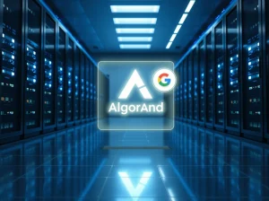Holographic Algorand and Google AP2 interface in a modern data center server room
