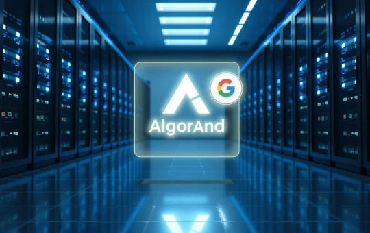 Holographic Algorand and Google AP2 interface in a modern data center server room