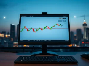 Trading monitor showing AVAX price chart near $8.60 with candlestick data