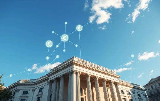 Bank of Italy building with digital tokenization network overlay representing tokenized SEPA payments framework