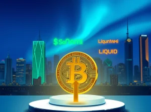 Best crypto presales illustration showing BlockchainFX (BFX) leading over SoNami and LiquidChain with Bitcoin symbol