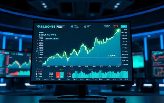 Digital trading dashboard showing Billions Network price rally with upward chart trend