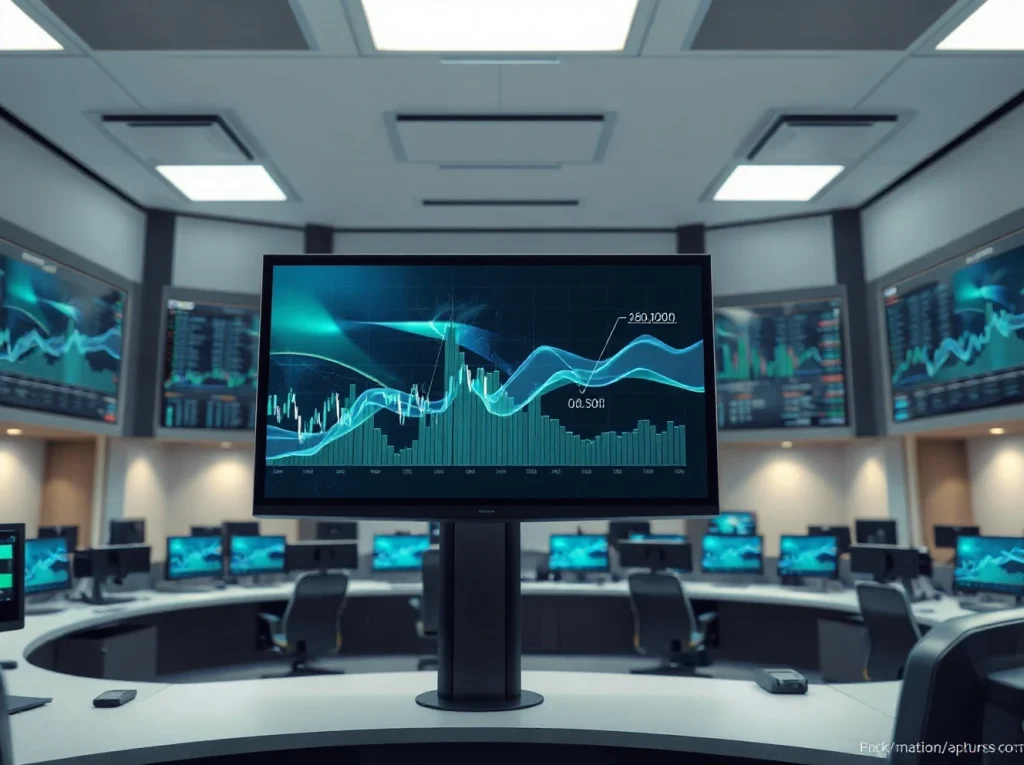 Binance derivatives trading data visualization on a professional trading floor screen.