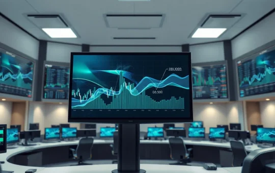 Binance derivatives trading data visualization on a professional trading floor screen.