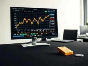 Trading desk showing Binance gold and silver futures charts rising alongside physical bullion.
