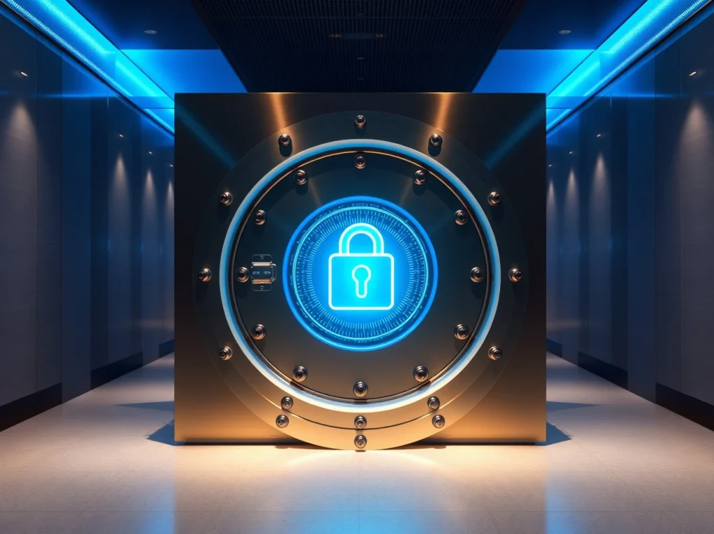 Secure vault door with digital padlock representing Binance withdrawal protection feature