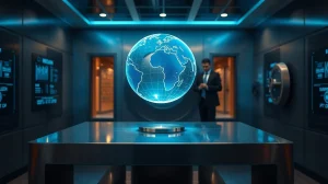Holographic globe in a bank vault representing BIS tokenized cross-border payment testing