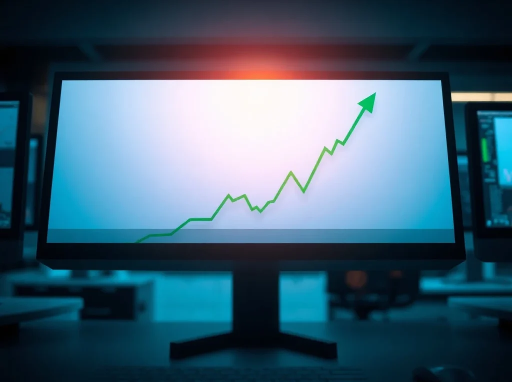 Bitcoin price chart showing a strong upward rally on a trading terminal.