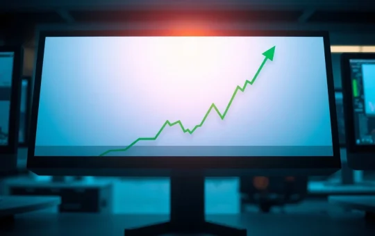 Bitcoin price chart showing a strong upward rally on a trading terminal.