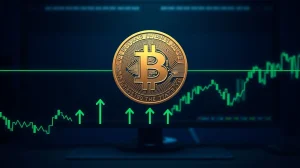 Bitcoin coin on financial chart with $80K resistance line and ETF inflow data