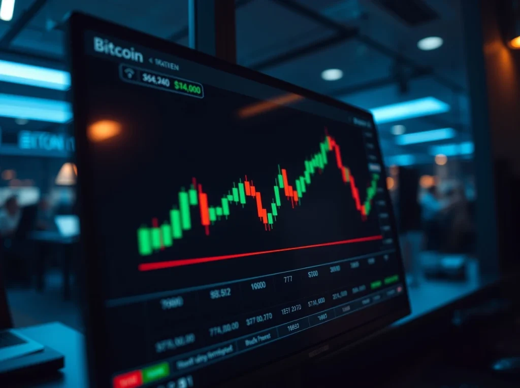 Bitcoin price chart showing liquidation levels at $84K, $80K, $75K, and $70K on a trading screen