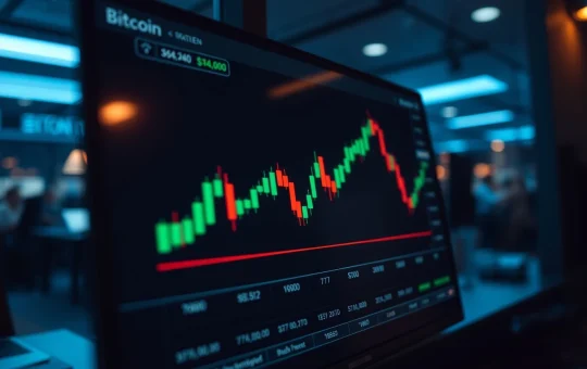 Bitcoin price chart showing liquidation levels at $84K, $80K, $75K, and $70K on a trading screen