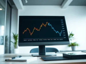 Chart showing Bitcoin's price line rising as Ethereum's line falls, illustrating market divergence.
