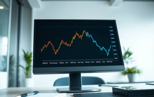 Chart showing Bitcoin's price line rising as Ethereum's line falls, illustrating market divergence.