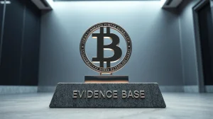 Bitcoin evidence base symbol on a granite base, representing the fight against crypto FUD.