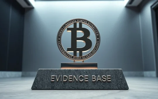 Bitcoin evidence base symbol on a granite base, representing the fight against crypto FUD.