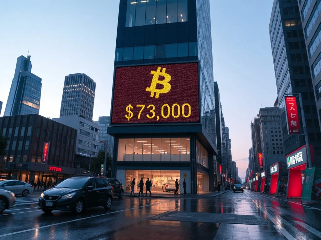 Bitcoin price displayed on a digital ticker in Tokyo's financial district, symbolizing Japan's new crypto market reforms.