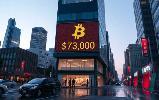 Bitcoin price displayed on a digital ticker in Tokyo's financial district, symbolizing Japan's new crypto market reforms.